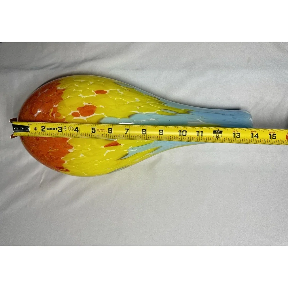 MCM Large Vintage Italian Art Glass Vase blue Yellow‎ Orange Fire & Water flame